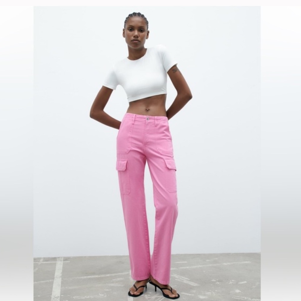 NWT Zara Pink Cargo Straight Leg Pants Size 4